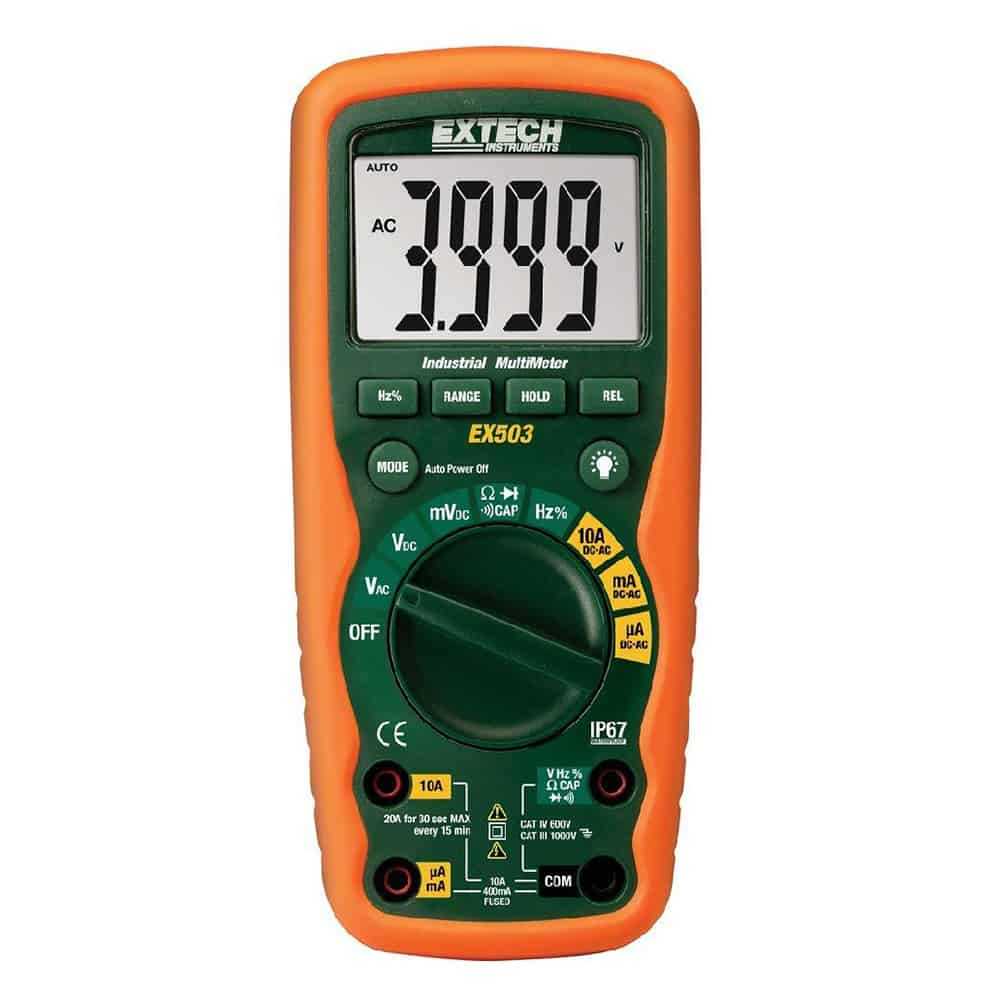 Extech True RMS Heavy Duty Multimeter, 10A, CAT IV 600V, IP67, Capacitance and Frequency Measurement