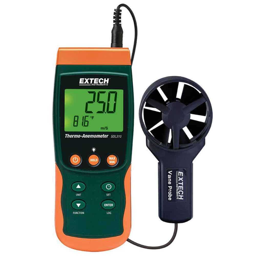 Extech Thermo-Anemometer/Datalogger, 1-80m/s