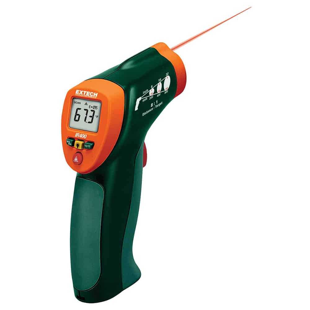 Extech Mini Infrared Thermometer, -20 to 332°C, 8:1 Distance-to-Spot Ratio, Single Laser, includes 9V Battery and Case