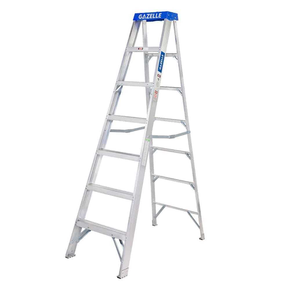 Gazelle 7ft Aluminium Step Ladder (2m), Heavy Duty, Slip Resistant Steps and Feet, 11 ft Working Height, OSHA, ANSI Certified