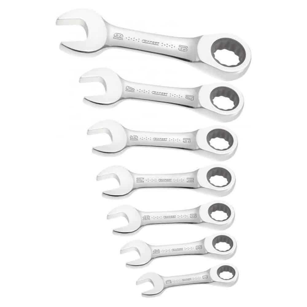 Expert Stubby Ratchet Wrench Set 7 Pieces 10-19mm