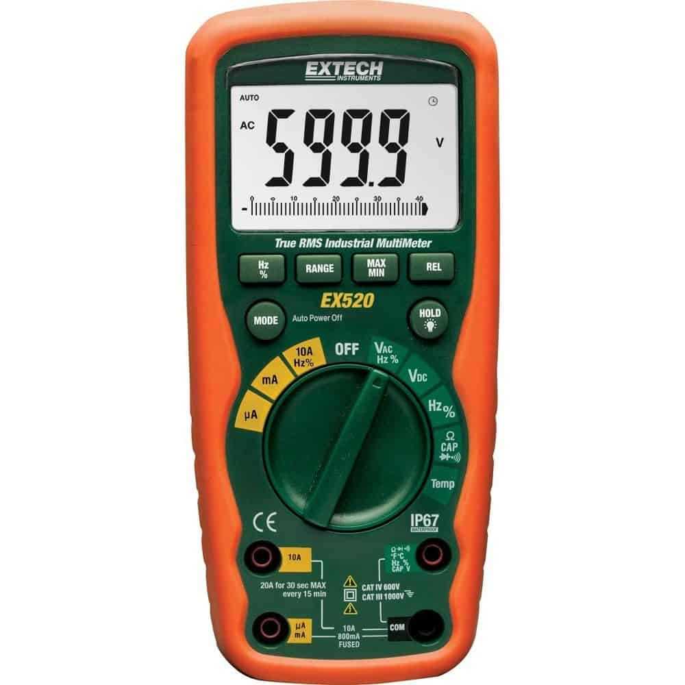 Extech True RMS Heavy Duty Multimeter, 20A, CAT IV 600V, IP67, Capacitance, Frequency and Temperature Measurement