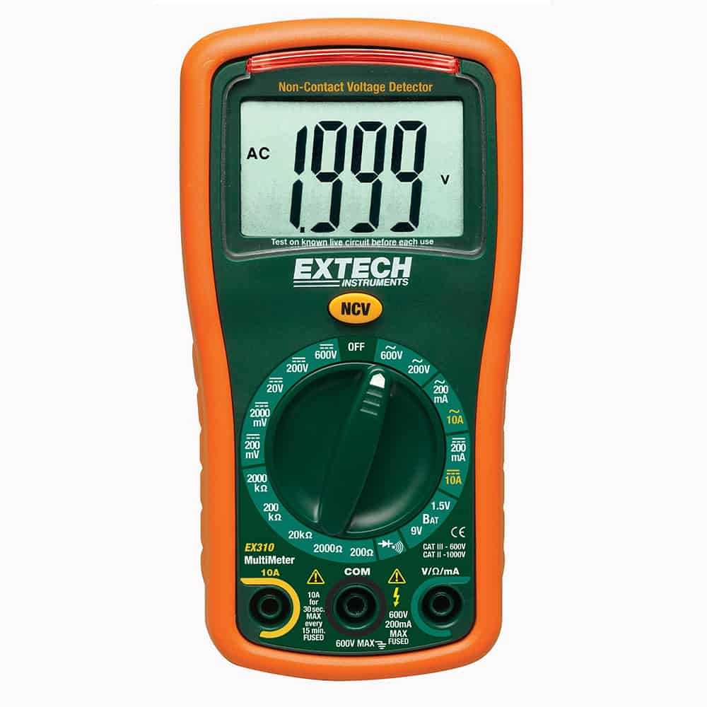 Extech Compact Digital Multimeter, 10A, CAT III 600V, Non-Contact Voltage Detection, Manual Ranging