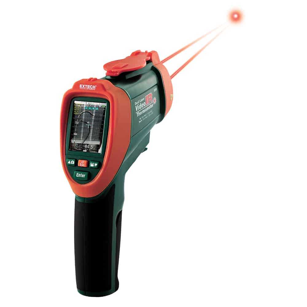 Extech IR Video Thermometer, -50 to 2200°C, Dual Laser, 50:1 Distance-to-Spot Ratio, 3.7V Battery and Case
