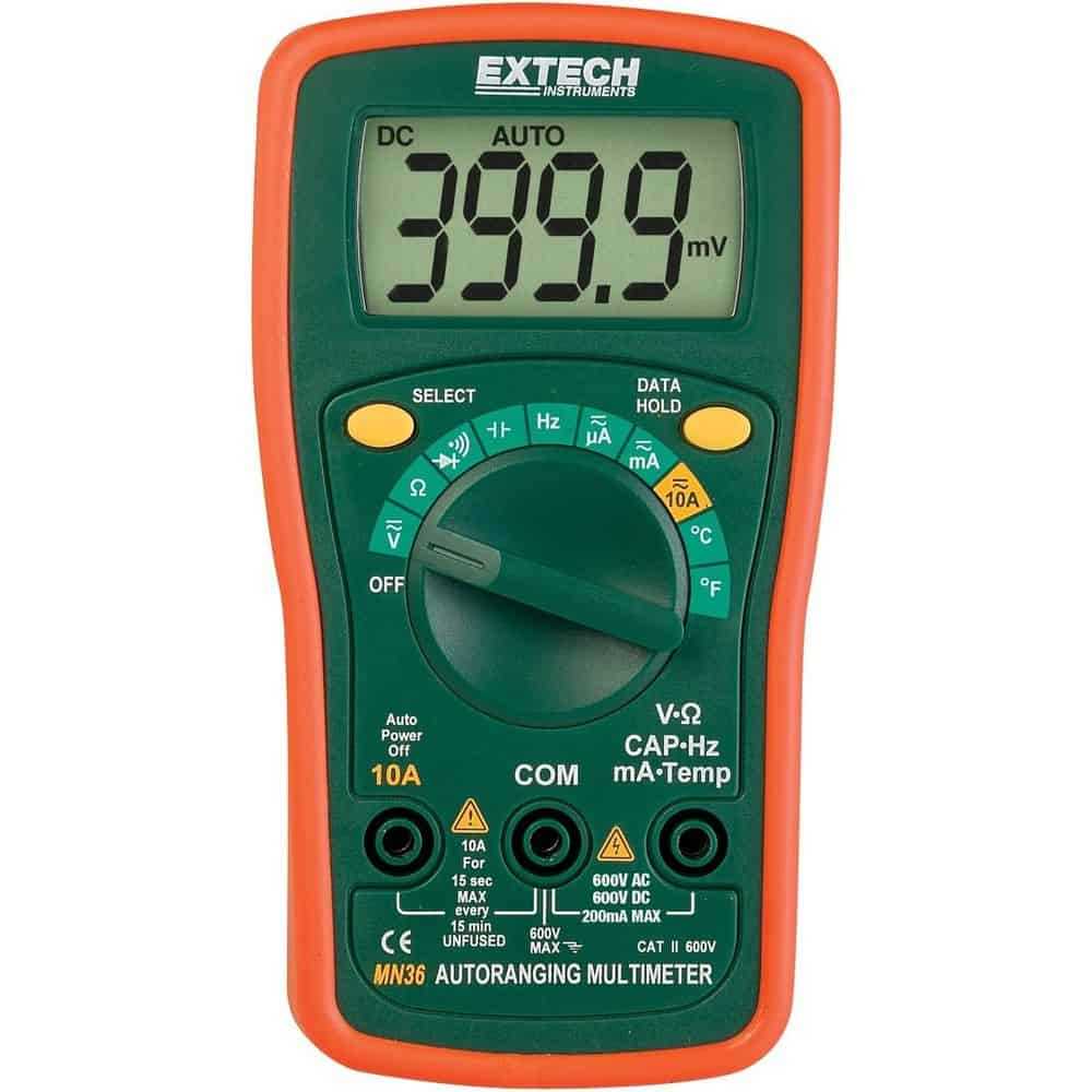 Extech Mini Digital Multimeter, 10A, CAT II 600V, Autoranging, Capacitance and Frequency Measurement