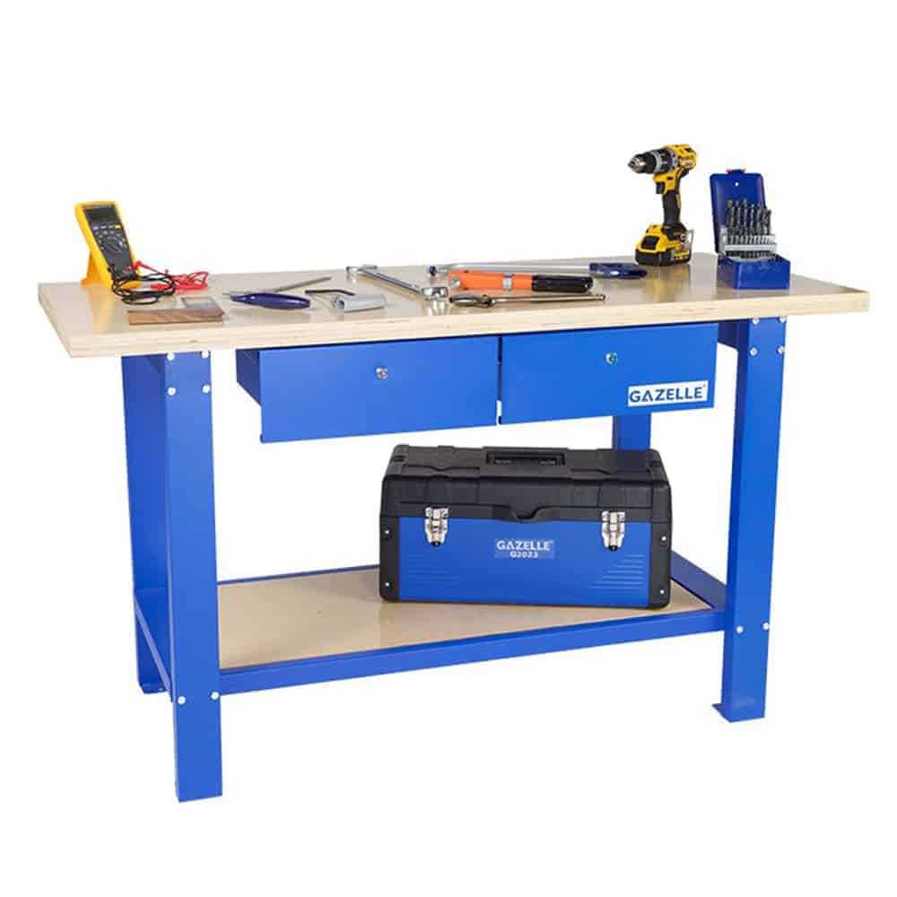 Gazelle 59 In. Wood Top Workbench with Drawers, 150kg Load Capacity
