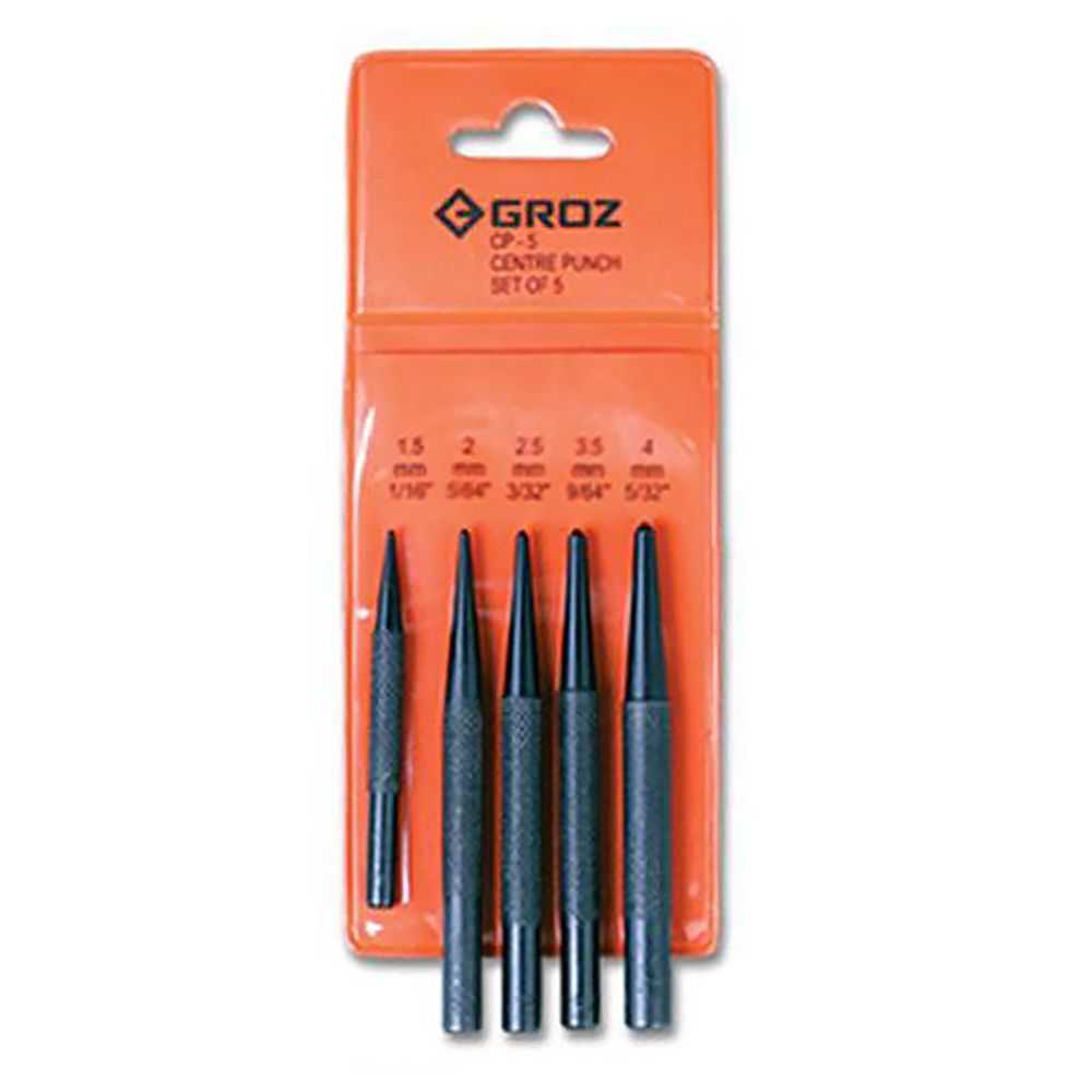 Groz Center Punch Set 5 Pieces, 1/6-5/32 In