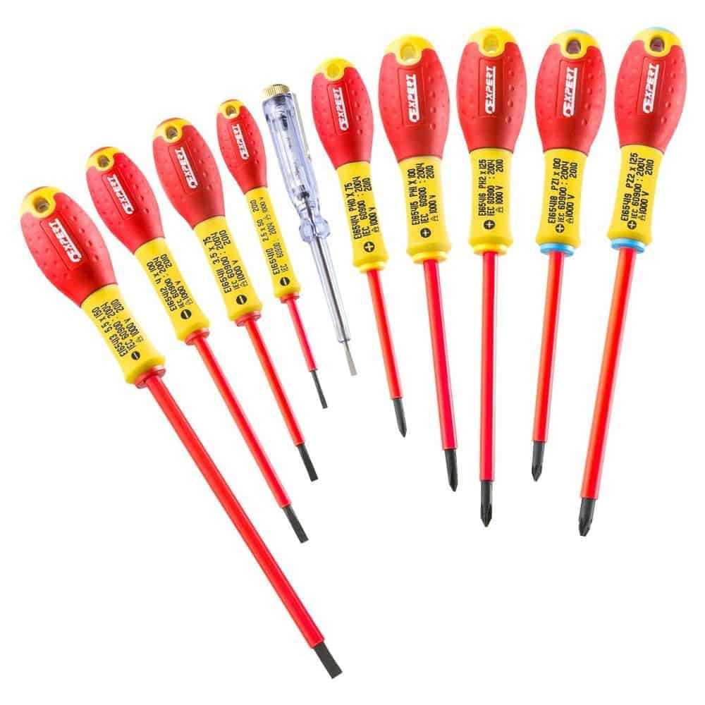 Expert 1000V Insulated Screwdrivers Set, 10 Pieces - with Phillips, Slotted, Pozidriv Tips and Tester Screwdriver
